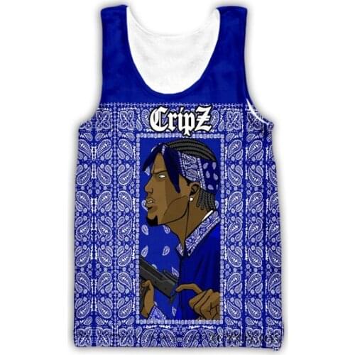 New 3D Printing Blood Gang Bandana Fashion Men Women Tracksuits Crewneck Hip Hop Vest Size S-5XL mesh top