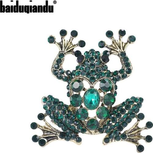 Baiduqiandu Brand New Arrival Green Rhinestones Pave Frog Brooch for Women Fashion Dress Coat Accessories Cute Jewelry