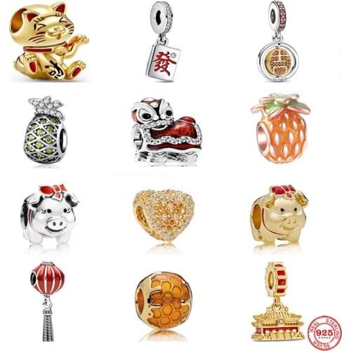 New 925 Sterling Silver Chinese Style Charm Lion Dance Shiny Beads Suitable For Original Pandora Bracelet DIY Lady Jewelry Gift