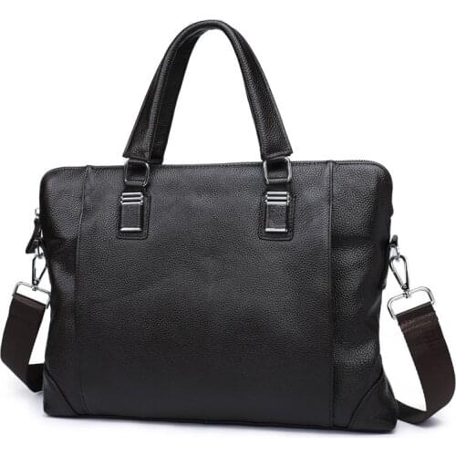 Casual Genuine Leather Mens Shoulder Messenger Bag Natural Cowskin Mens Bag Briefcase Handbag Horizontal Business Laptop Bags