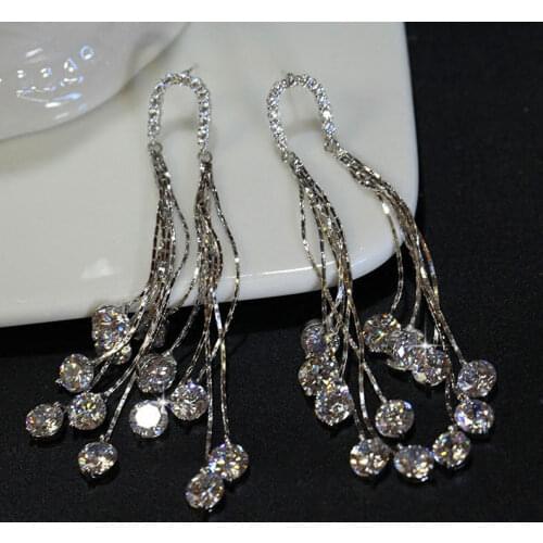 Luxury Female Crystal Long Dangle Earrings Boho White Zircon Stone Earrings High Quality Tassel Drop Earrings For Women