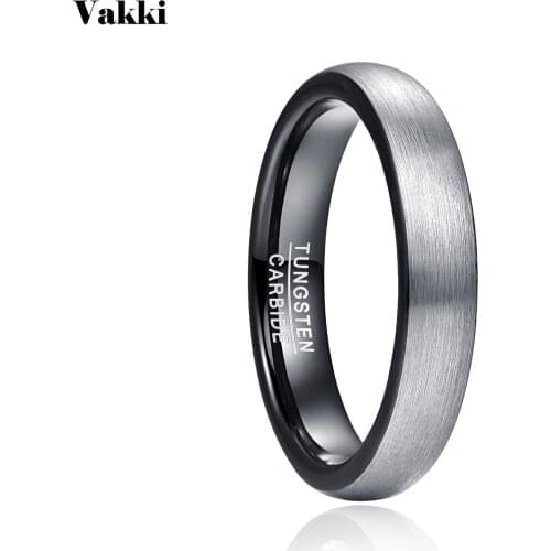 VAKKI Wide 4mm Wire Drawing Inner Ring Electric Black Dome Tungsten Steel Ring Men and Women Jewelry