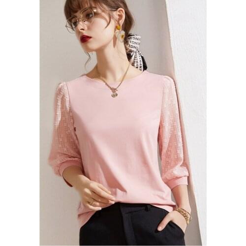 Spring Autumn Womens Cotton Chiffon White Long Sleeve T-shirt Casual Office Ladies Top Korean Fashion O Neck Plus Size Tops