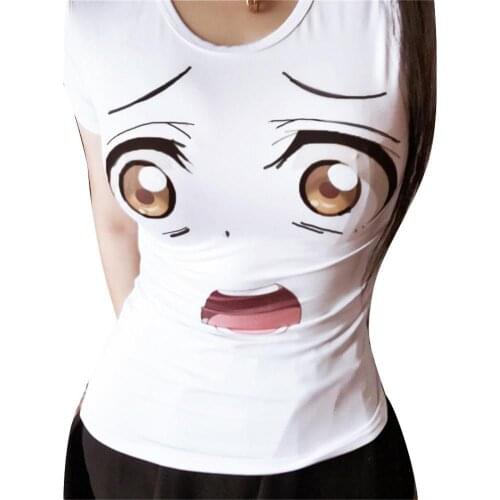 Big Eyes Women T-Shirts Girl Short Sleeve T-shirt Summer Close Fit Casual Tee Shirt Top Womens Clothing 2021
