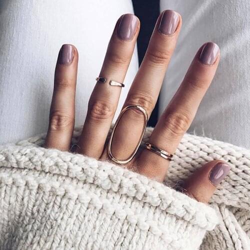 4 Pcs/ Set Vintage Oval Gold Geometry Hollow Ring Sets For Women Girl Metal Opening Adjustable Ring Fashion Clothing Jewelry