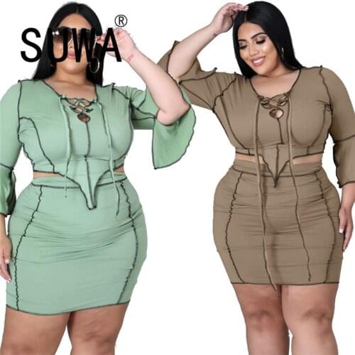 New Style Women Skirt Set Fashion Solid Party Club 2 Pieces Tops And Mini Skirt Set Female Outfits