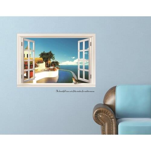 Living room bedroom sofa wall kitchen corridor landscape wall sticker false window Mediterranean
