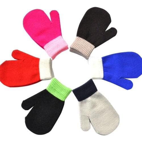 Winter Warm Gloves for Children Aged 5-10 6colors Thickened Kids Warm Gloves New Baby Mittens for Boys Girls Knitted gloves