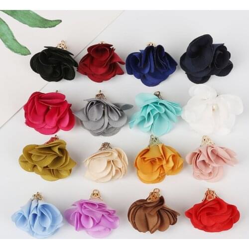 10pcs Flower Tassel Gold Beads Cap Fabric Tassel 25x20mm Charm Pendant Earring Charms For DIY Jewelry Making Accessories