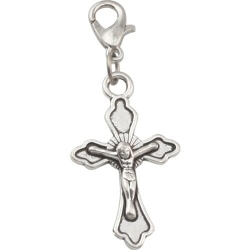 100Pcs/lots Zinc alloy Jesus Christ Cross Charms Bead with Lobster clasp Fit Charm Bracelet DIY Jewelry 17.5x44.5mm A-267b