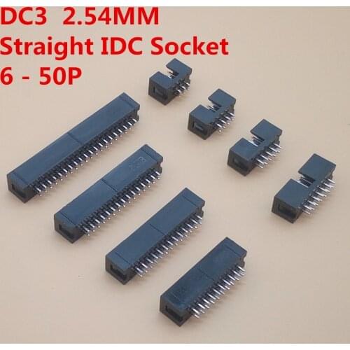 20PCS IDC Box Header DC3 Double-Row 6/8/10/12/14/16/18/20/24/26/30-50P JTAG Socket Connector Black 2.54mm Pitch