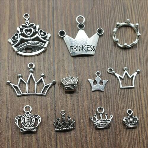 20pcs Crown Charms Antique Silver Color Princess Crown Charms Pendants For Bracelets Imperial Crown Charms Making Jewelry