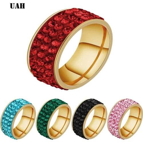 UAH 2019 New Fashion Gold color Stainless Steel Wedding Bands Shiny Crystal Ring for Female Male Jewelry 6mm Engagement Ring