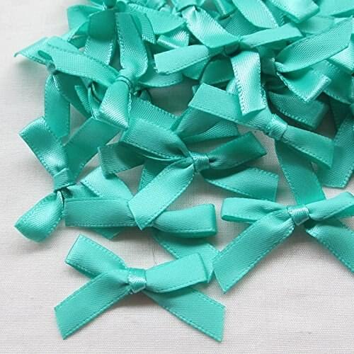 50pcs 42x25mm(1 3/4" x 1") mini Satin Ribbon Bows Appliques DIY Craft Ornament turquoies color