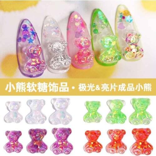 9PCS Nail Art Deco New resin bear Manicure ornament Japanese style butterfly Three-dimensional bear versatile nail decoration
