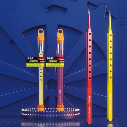 B&R Industrial Tweezers with Suture Steps Fingerprint Fly Line Phone Motherboard BGA Antimagnetic Electronics Forceps Hand Tools