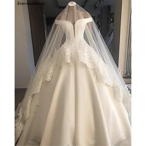 Ball Gown Wedding Dresses 2020 Off Shoulder Backless Sweep Train Satin Bridal Gowns Bride Dress Vestido De Noiva
