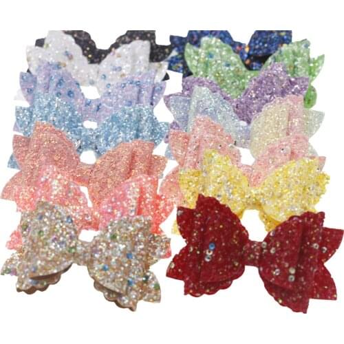 3.5inch Glitter Bows with Rhinestone Dot Sequin bow Boutique Hair bows Hair Accessories Hairclips or No Clip Accessory 5PCS/lot
