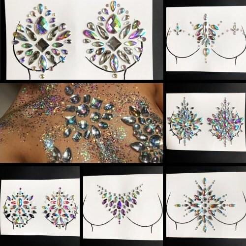 Glitter Temporary Gem Breast Sticker Wedding Jewelry Nipple Sticker DIY Tribal Style Sharp Crystal Breast Makeup Tool For Queeen
