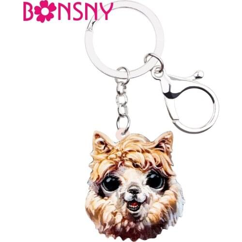 Bonsny Acrylic Sweet Alpaca Key Chains Keychains Holder Cartoon African Animal Jewelry Gift For Women Girls Bag Charms Wholesale