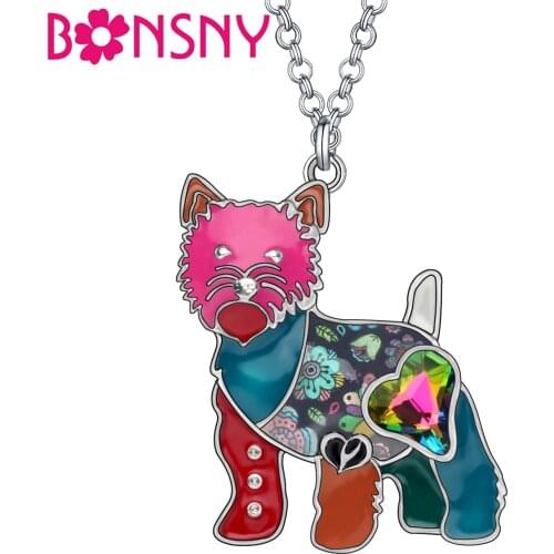 Bonsny Enamel Alloy West Highland Terrier Dog Necklace Pendant Jewelry For Women Girl Kids Pet Lovers Fashion Gifts Accessories