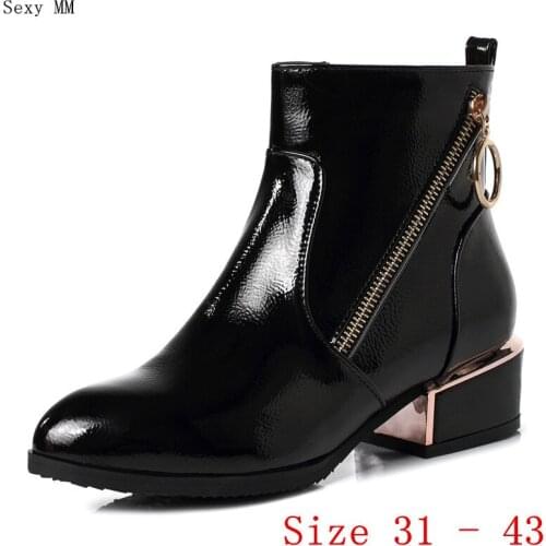 Autumn Women Med Heels Ankle Boots Booties Motorcycle Shoes Woman Med Heel Short Boots Small Plus Size 31 32 33 - 40 41 42 43