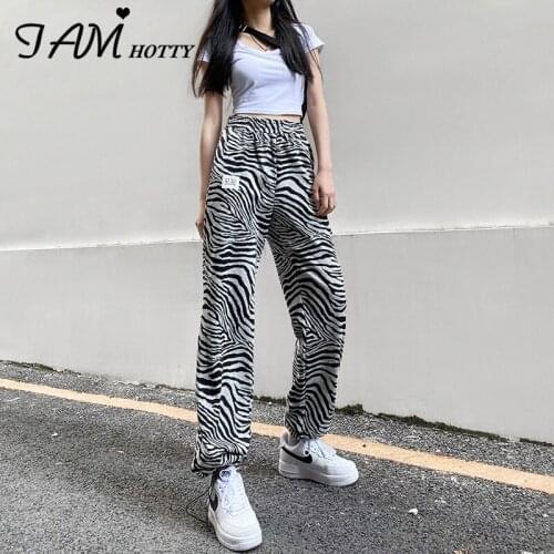 Zebra Print Harajuku Cargo Pants Capri Women Y2K Vintage Casual Baggy High Waist Joggers Sweatpants Trousers Streetwear Iamhotty