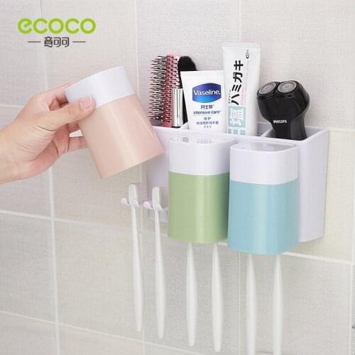 Ecoco Multifunctional Toothbrush Holder, Punch-free Installation, Wall-mounted Toothbrush Rack with 3 Mouthwash Cups