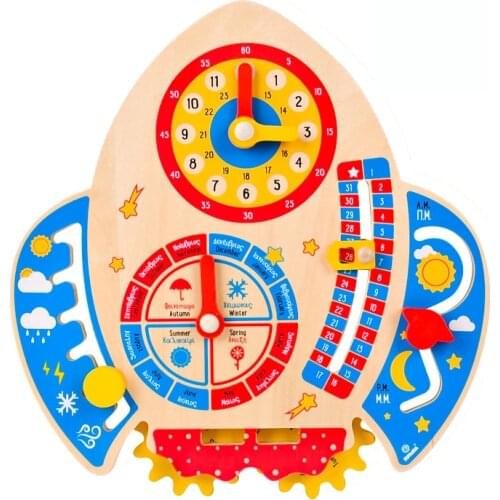 Children Montessori Wooden Rockets Clock Toys Hour Minute Second Cognition Colorful Toys for Kids Early Preschool Teaching Aids