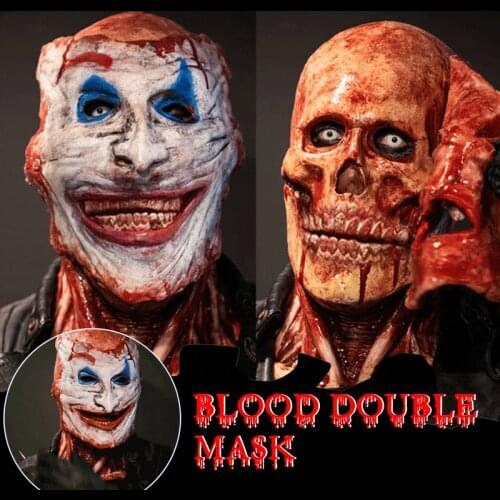 Double-Layer Halloween Mask Ripped Double Mask Bloody Scary Skull Head Face Mask Horror Cosplay Costumes Masque