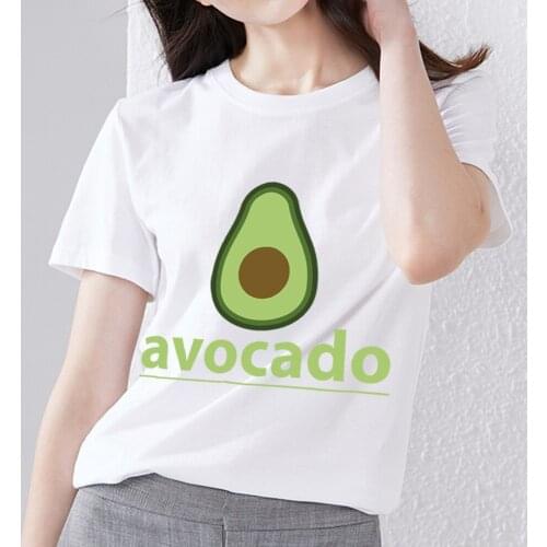 Womens Classic Small Fresh Casual T-shirt Cartoon Cute Avocado Print Slim Round Neck Commuter Wear T-shirt Sweet Beauty Top