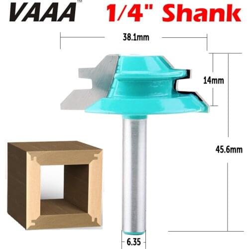 VAAA 1/4 Shank 1Pc 45Degree Lock Miter Router Bit Woodworking Tenon Milling Cutter Tool Drilling Milling For Wood Carbide Alloy