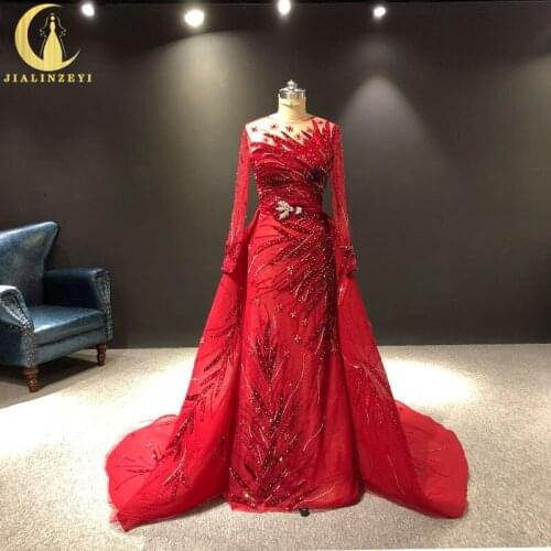 JIALINZEYI Zuhair Murad Long Sleeves Dark Red Velvet Mermaid de soirée robe femme платье Fromal dress Evening Dresses