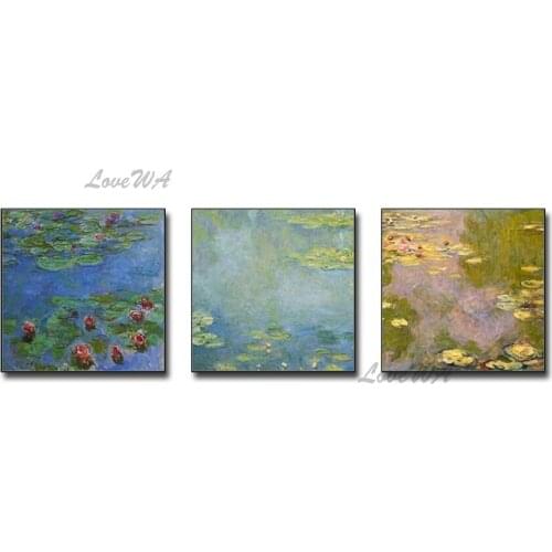 Famous Monet Lotus Flower Oil Painting Reproduction Real Handmade Canvas Wall Picture Art Entrance Home Decoration Wall Hangings