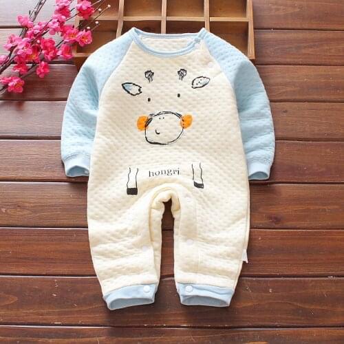 3-12M Baby Rompers With Three-layer Warm Cotton Boys Girls Homewear Autumn Newborn Onesies Pajamas Winter Outdoor Baby Clothes