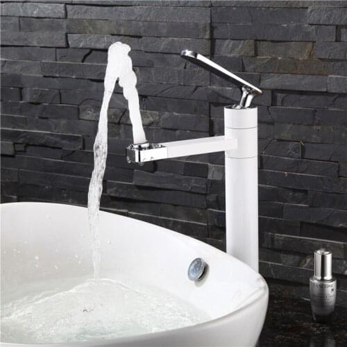 New Arrival White Spray Painting bath sink faucet Bathroom cold and hot tap Crane with Aerator 360 Rotating W3033