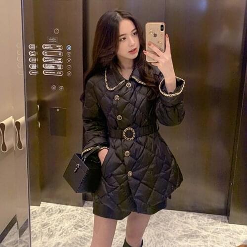 Korean Fashion Jacket Winter 2020 Thick Cotton Padded Parkas New Women Elegant Pearl Button Coats Ladies Female Elastic Waist