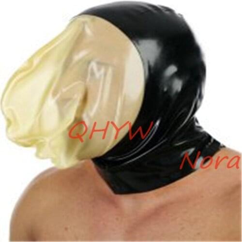 Natural Latex Face Mask Hood FOR MEN Cosplay Costumes Fetish Cosplay Mask Back Zipper Club Wear
