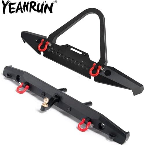 YEAHRUN Metal Anti Collision Front / Rear Bumper with D-rings Rescue Trailer Hook & Led Light for Traxxas TRX-4 TRX4 1/10 RC Car