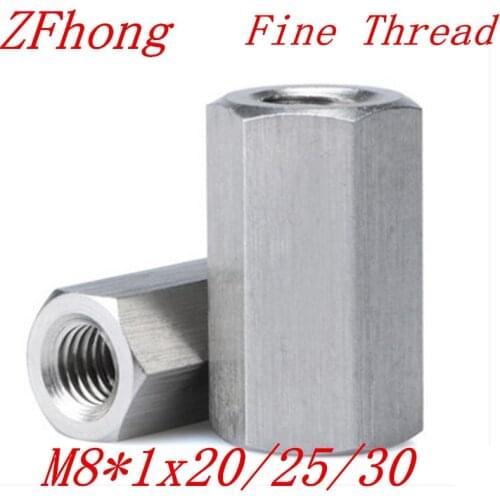 5pcs M8*1x20/25/30 m8x1.0 Fine Thread Hex Rod Coupling Nut 304 Stainless Steel