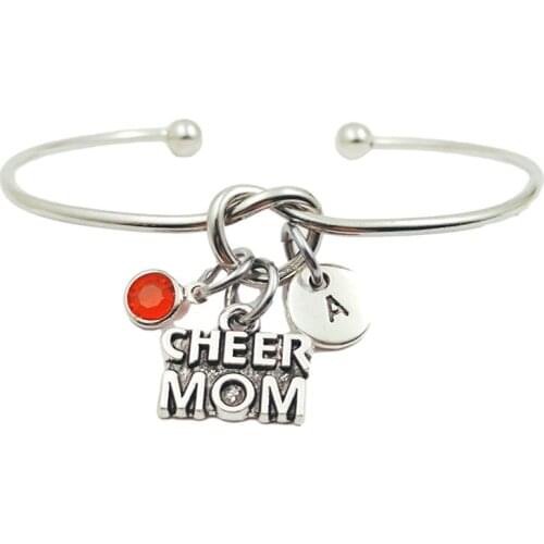 Cheer Mom Retro Creative Initial Letter Monogram Birthstone Adjustable Bracelet Fashion Jewelry Women Gift Pendant