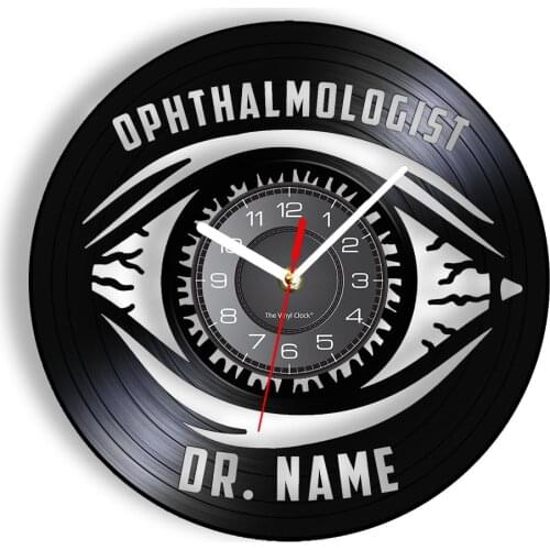 Ophthalmologists' Wall Clock Made of Real Vinyl Record Customized Name of Eye-doctor Eyesight Guardian Laser Cut Wall Watch Art