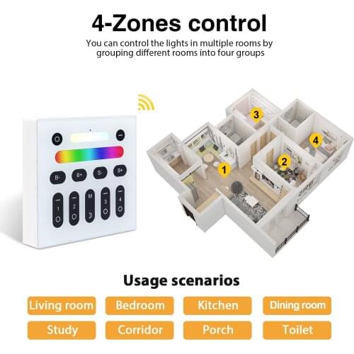 GLEDOPTO Smart Home Wall Mount Touch Panel 4-Zone Group Control 2.4G RF RGBCCT Wall Switch Compatible with Pro Series Product