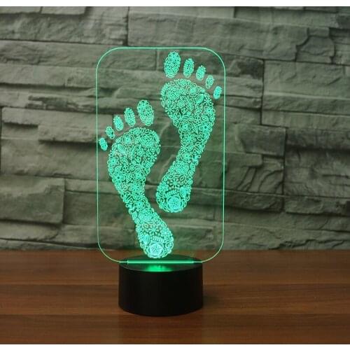 The Footprints Shape 3D Night Light LED Table Lamp 3D Lamp 7 Color Changing Remote Touch USB Indoor Atmosphere lamp