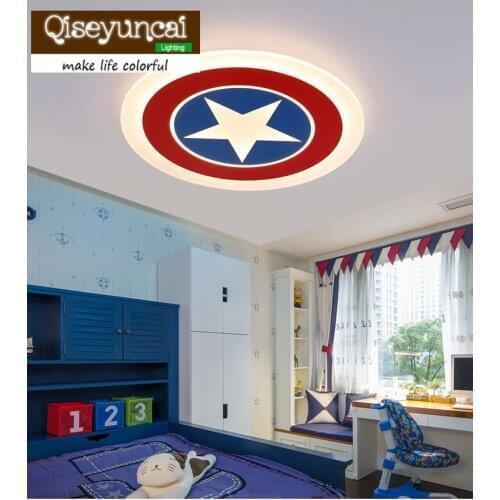 Qiseyuncai 2018 new Captain America, childrens room ceiling lamp, warm star, round acrylic boy bedroom lamp