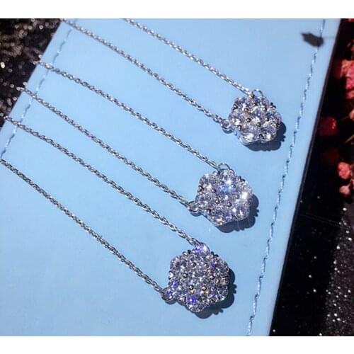 Hot 100% 925 Sterling Silver CZ Flower 11mm Silver High Quality Necklace For Lady Rhodium Plated Luxury Pendant Necklace