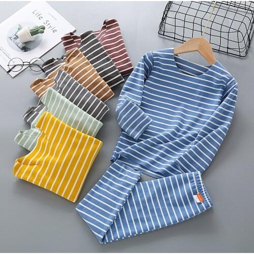 Spring Fall Autumn Winter Boys Girls Pajamas Cotton Sleepwear Warm Thicken Kids Children Self-Heating Thermal Seamless