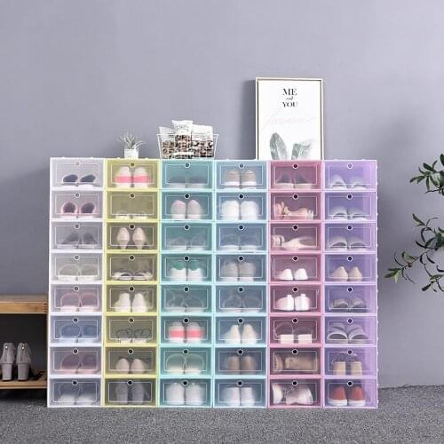 Clear Plastic 3PC Shoe Box Dustproof Sneaker Storage Organizer Flip Transparent High Heels Boxes Stackable Shoes Containers Case