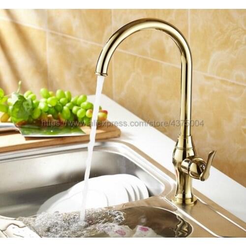 Luxury Gold Color Kitchen Faucets Deck Mounted Mixer Tap 360 Rotation Features Mixer Tap For Kitchen Nsf075