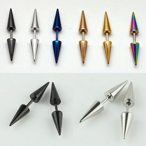1Pair Men Women Earring Fashion Punk Rock Rivet Spike Stainless Steel 23mm Piercing Double Pointed Cone Stud Earring Antiallergy